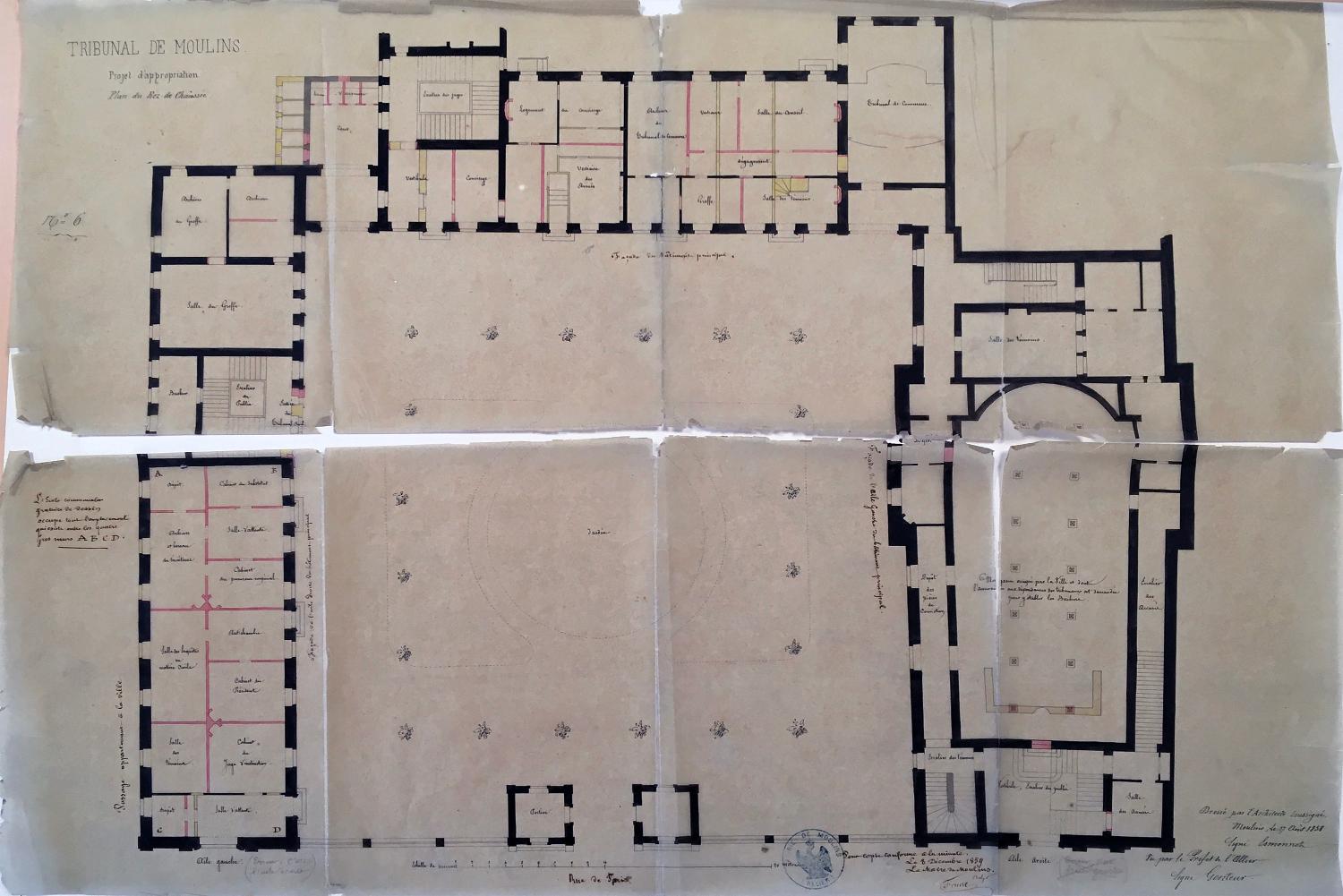 Projet d'appropriation : plan du rez-de-chaussée par L. -G. Esmonnot, 1858 (AC Moulins, non coté)