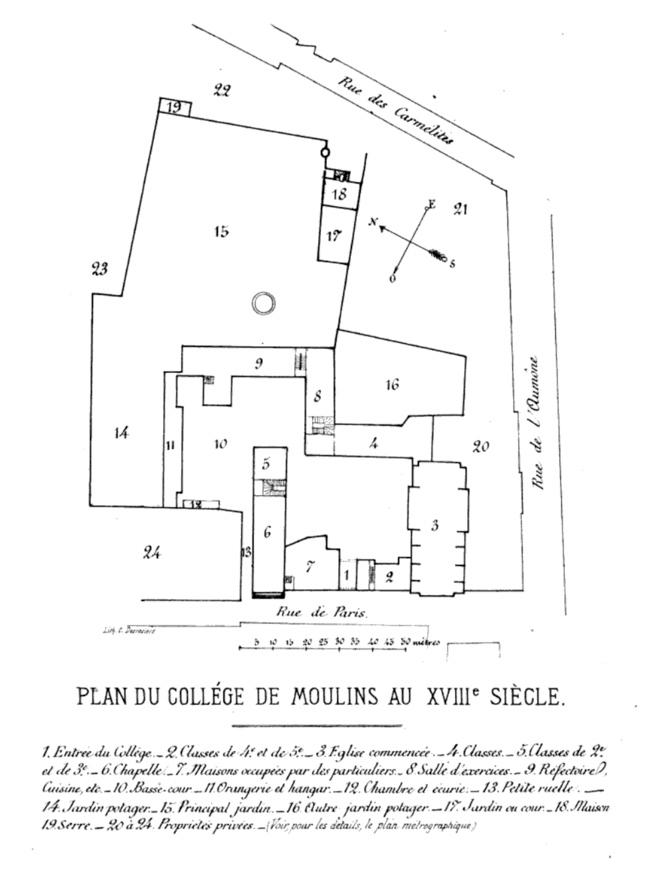 Plan du collège en 1762 [rez-de-chaussée] : essai de restitution (in Bouchard E., 1872)