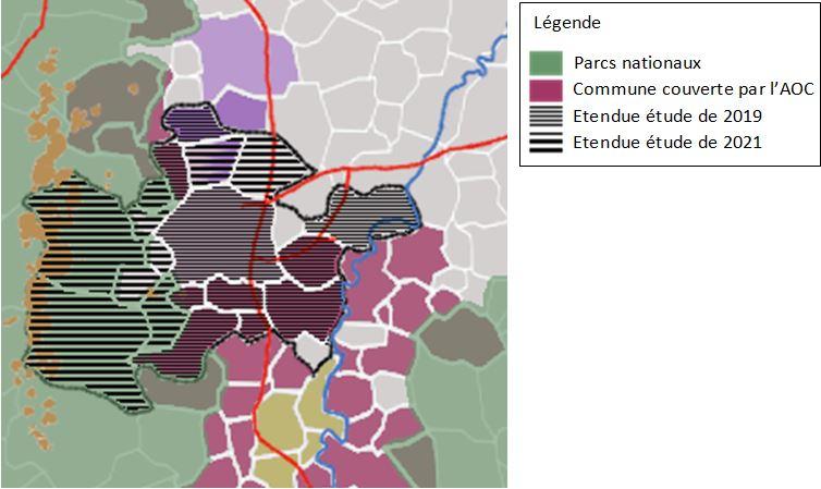 Carte de l'aire d'étude des volets 2019 et 2021 de la mission