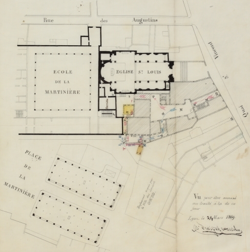 Couvent des Augustins, puis gendarmerie, puis école professionnelle La Martinière, actuellement lycée La Martinière-Diderot, site des Terreaux