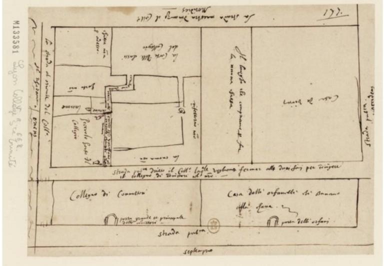 [Plan à main levée des îlots du Collège et du Pensionnat], 1576 (BnF, Est. FOL-HD-4(8))