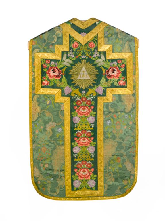 chasuble, voile de calice, manipule, bourse de corporal : ornement vert