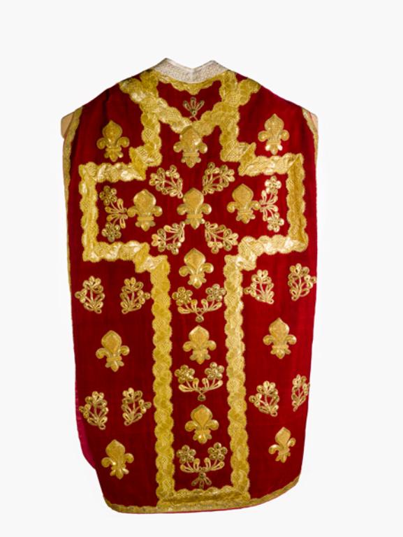 chasuble, manipule, voile de calice, bourse de corporal : ornement rouge n°2