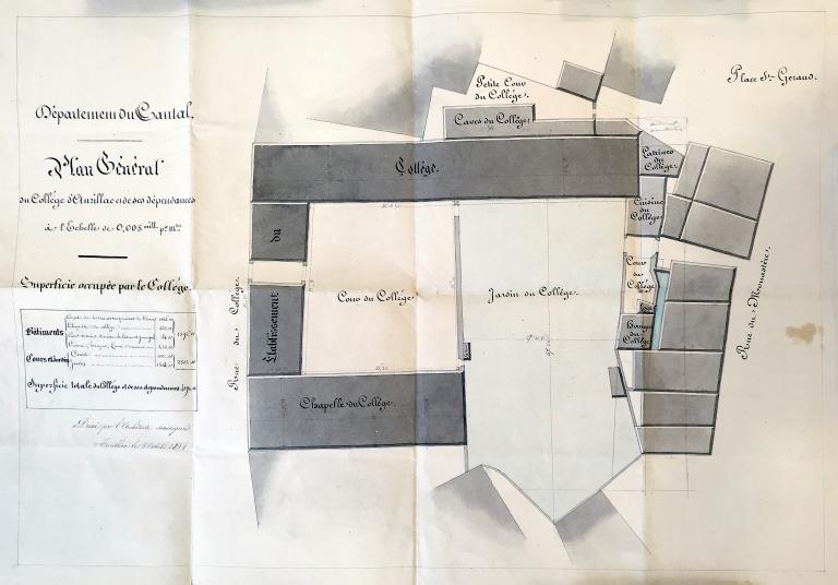 Collège d'Aurillac : plan masse, 1854 (AD Cantal, E DEP 1500/1487)