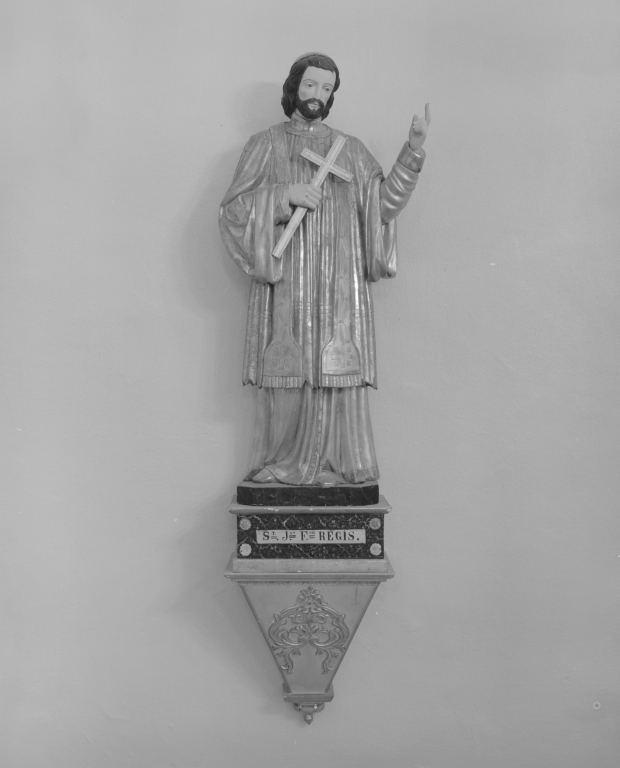 Ensemble de 4 statues : Saint Augustin, Saint Louis de Gonzague, Saint Jean François Régis, Sainte Philomène, et de 4 consoles d'architecture