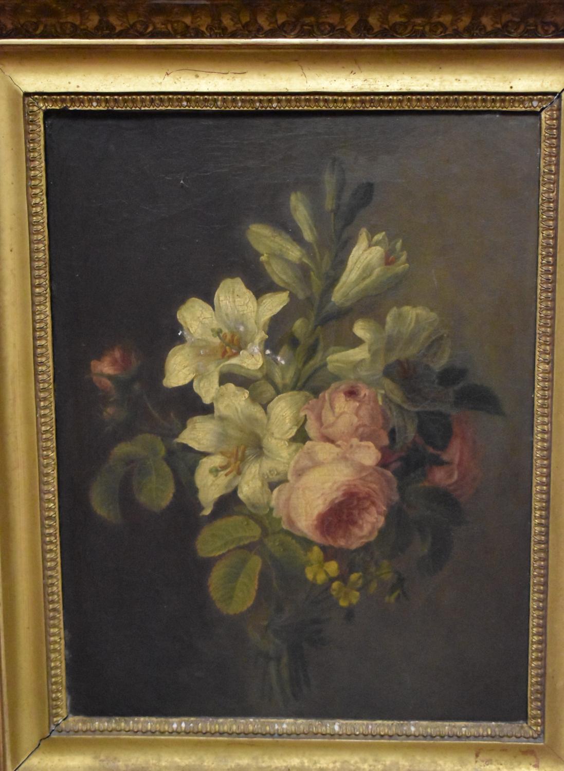 Tableau attribué à Christian van Pol - Bouquet de lys et de roses