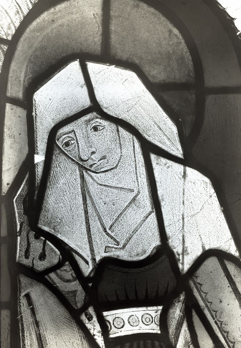 Ensemble de 2 verrières : saint Jean, Vierge (baie 1, 2), verrière à personnages