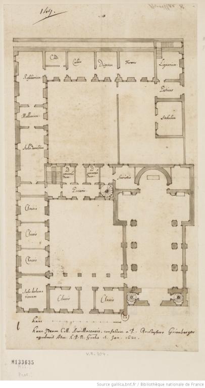 Plan du rez-de-chaussée, 2e projet, par le père C. Grienberger, 15 janvier 1621 (BnF, Est., FOL-HD-4 (9))