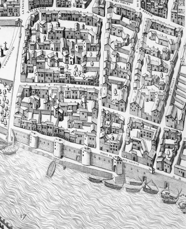 Plan scénographique, [ca 1545-1553], éd. 1981, détail : en bas à gauche : le Collège