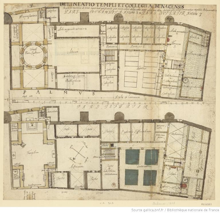 Projet pour le collège : plans du rez-de-chaussée et du 1er étage, par le P. de Rochecolombe (B.n.F., Est., FT 4-HD-4 (16))