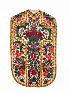 ensemble de 3 chapes, une chasuble, une étole, un manipule, un voile de calice et une bourse de corporal : ornement rouge n°2