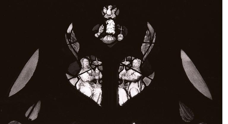 Verrière : anges, Dieu le Père (baie 6), verrière figurée décorative