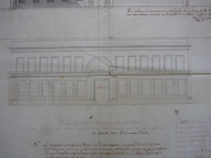 Plan du bâtiment de la porte d'entrée, 1826 (détail de l'élévation du bâtiment sur cour). Plan AC Lyon. Fonds des HCL ; 2OP682