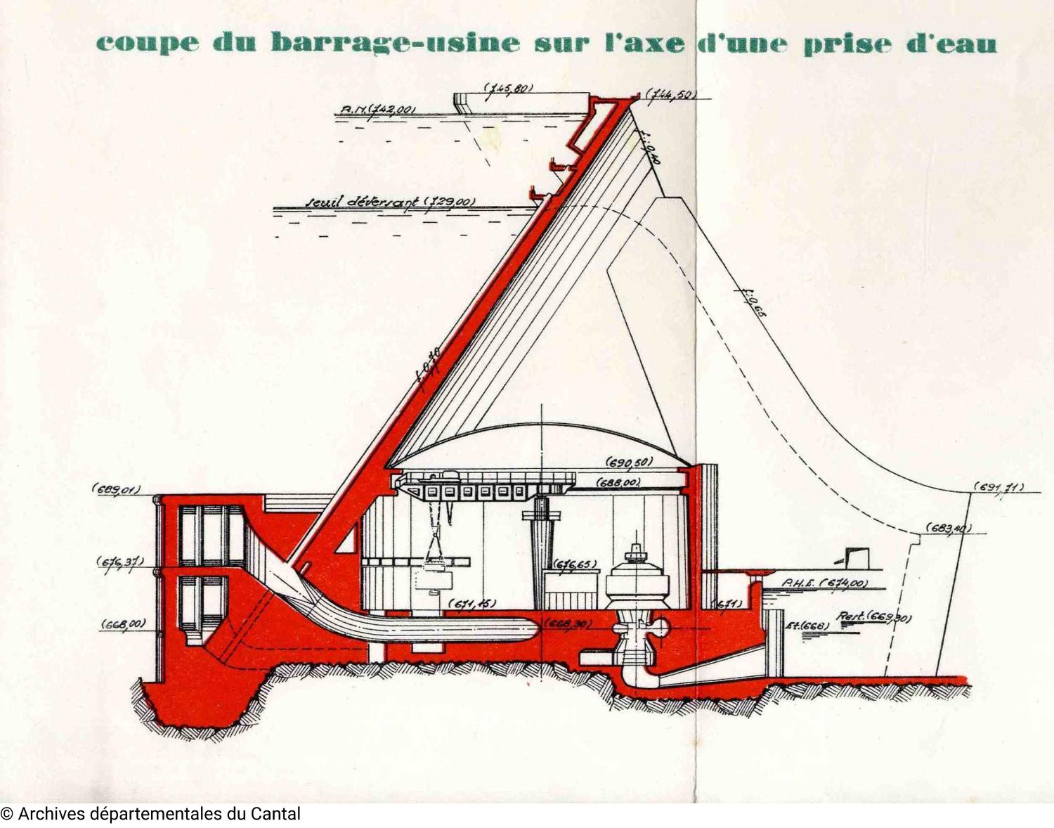 Le barrage de Grandval à Neuvéglise-sur-Truyère et Fridefont.