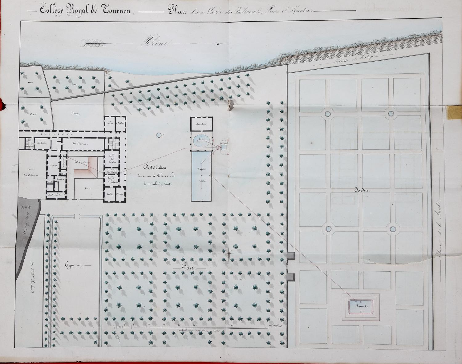 Plan d'une partie des bâtiments et jardins du collège royal de Tournon