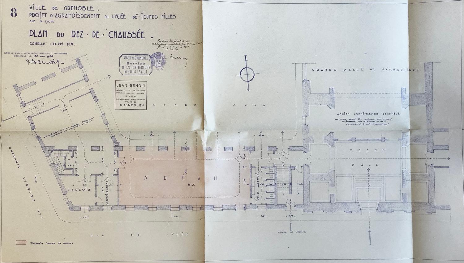 Plan du rez-de-chaussée par J. Benoit, 1938 (ACM Grenoble, 4 M 103)