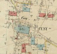 AD 74, 3P3 4048, Feuille n° 2, parcelles n° 26 à 140. Plan cadastral parcellaire de la commune de Cusy, 1891. Détail du village de Cusy.