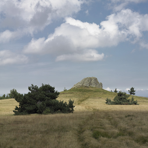 Paysage des hautes chaumes à Roche : la Grande Pierre Bazanne, depuis l'est.