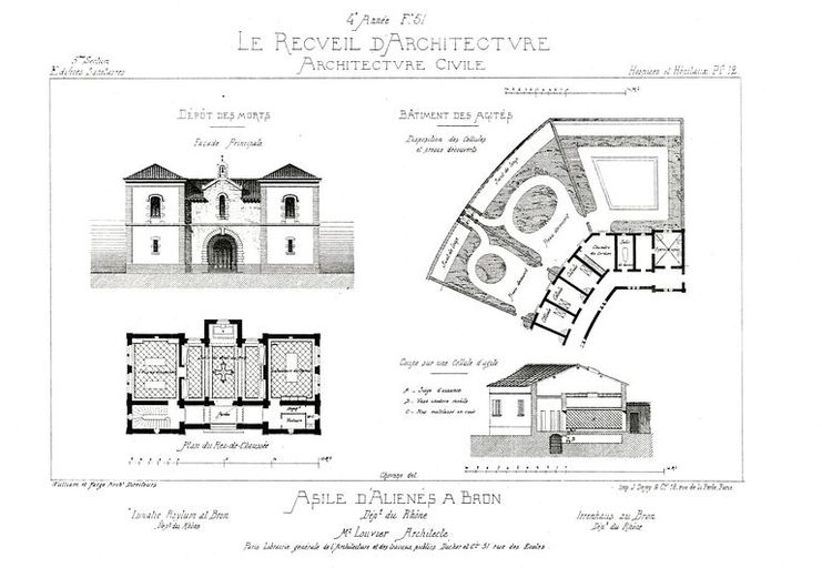 Asile d'aliénés de Bron, puis asile départemental d'aliénés du Rhône, puis asile d'aliénés du Vinatier, actuellement centre hospitalier Le Vinatier