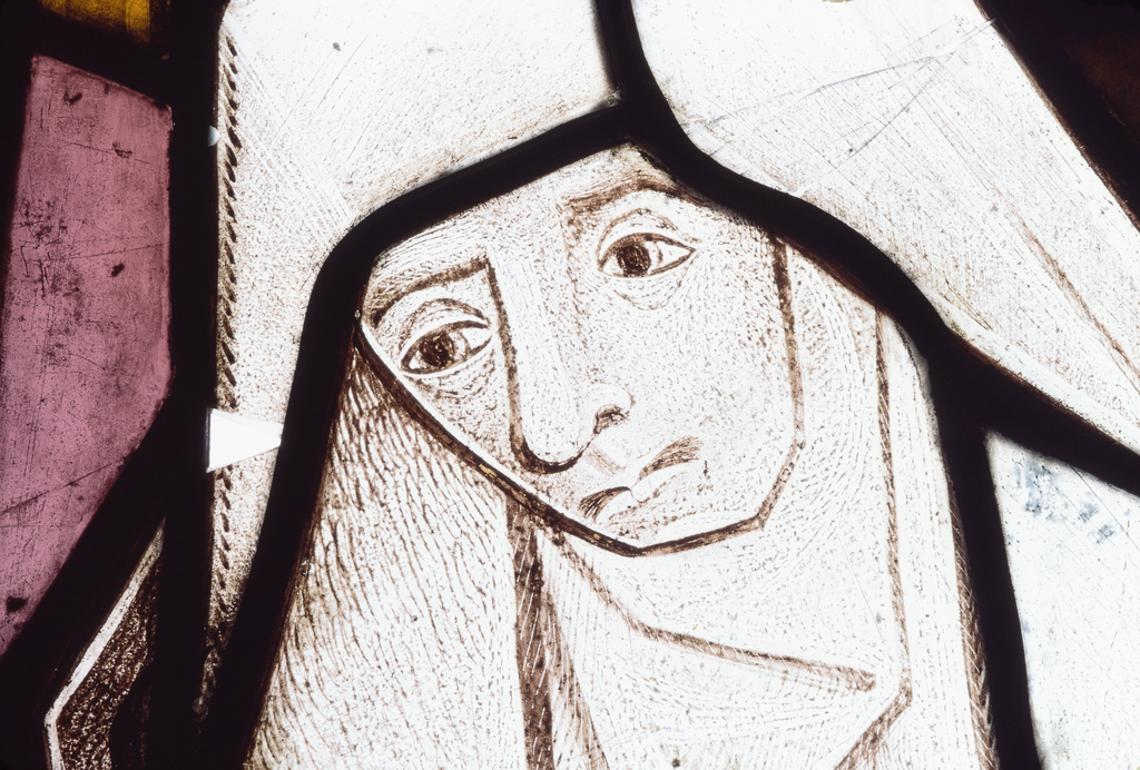 Ensemble de 2 verrières : saint Jean, Vierge (baie 1, 2), verrière à personnages