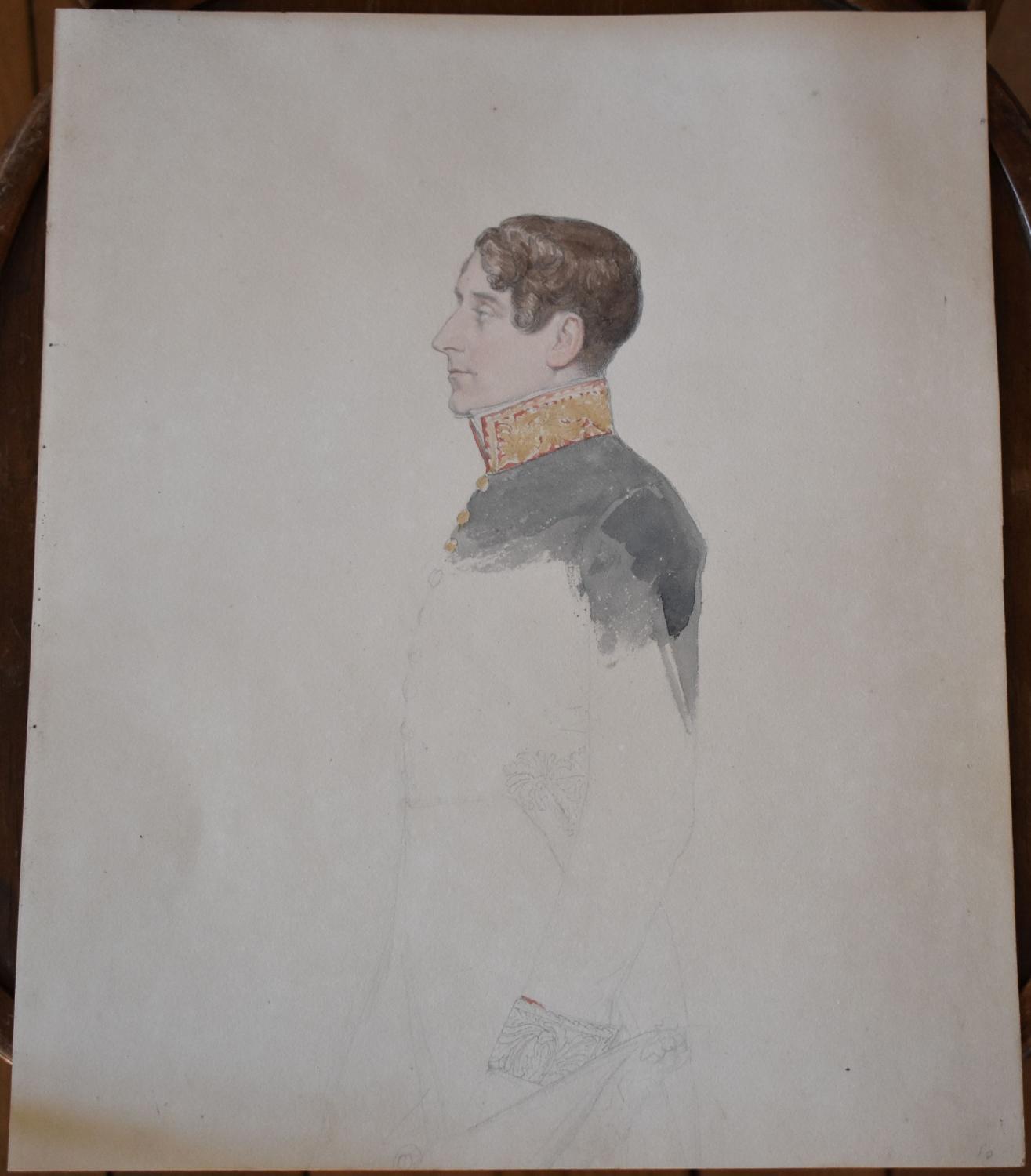 Dessin aquarellé de Jean Alaux - Étude pour le portrait d'un membre de la suite de Louis-Philippe Ier