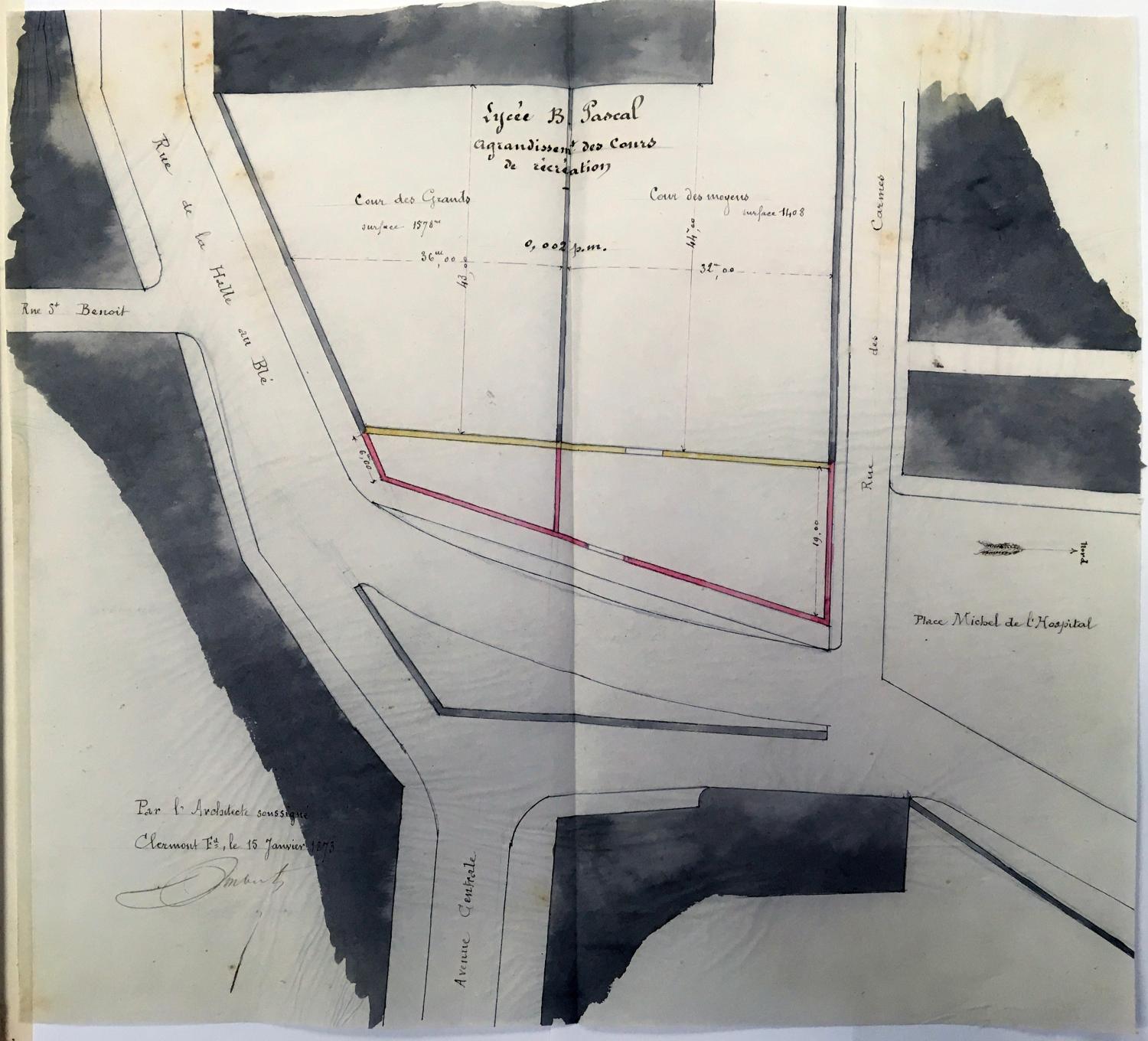 Agrandissement des cours du lycée : projet par H. Imbert, 1873 (AC Clermont-Ferrand, 4 M 5/1)
