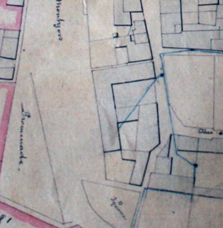 Plan d'alignement, 1880 : détail de la parcelle du collège