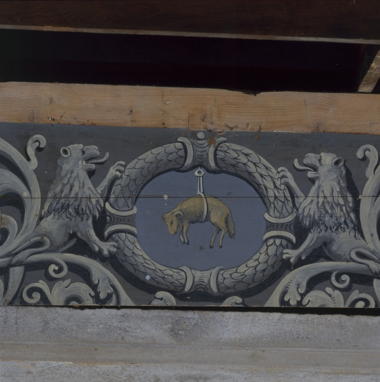 Plafond peint de la pièce dite "chambre de Claude d'Urfé" et fragments déposés