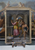 Ensemble des deux tableaux en pendant encadrant le retable de la chapelle : Abraham offrant Isaac, Melchisédech offrant à Dieu le pain et le vin
