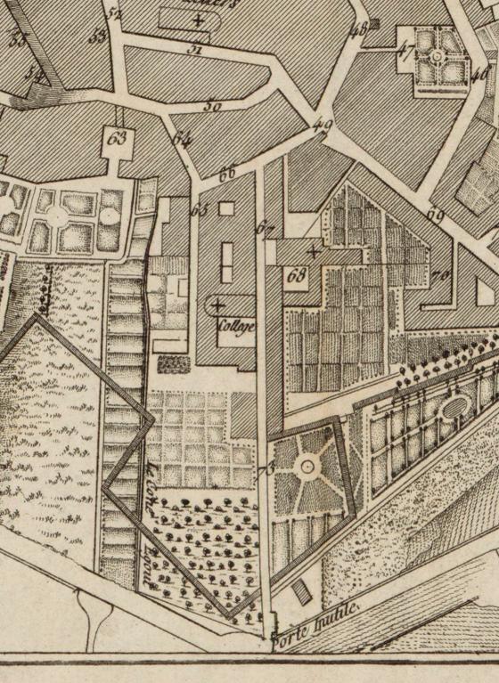 Plan de la ville de Bourg en 1786 : détail sur les terrains du collège (B.n.F., Cartes et plans, GED 684)
