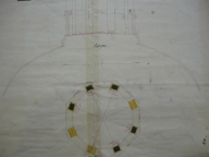 Projet de réparation du clocher, 1837 (détail de la coupe). Plan AC Lyon. Fonds des HCL ; 2OP691