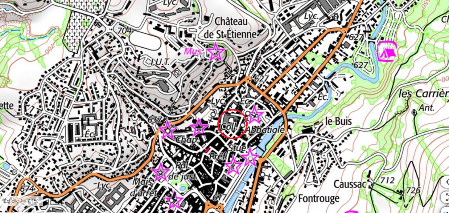 Collège de jésuites d'Aurillac, puis collège communal, lycée de garçons, école primaire supérieure de jeunes filles, collège moderne et technique de jeunes filles, actuellement collège Jeanne-de-La-Treilhe
