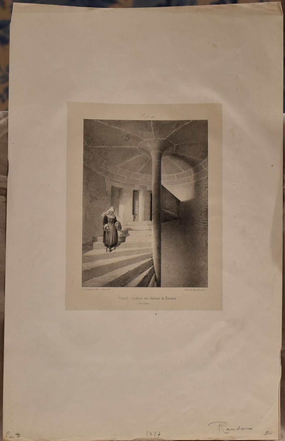 Estampe de Godefroy Engelmann - Grand escalier du château de Randan