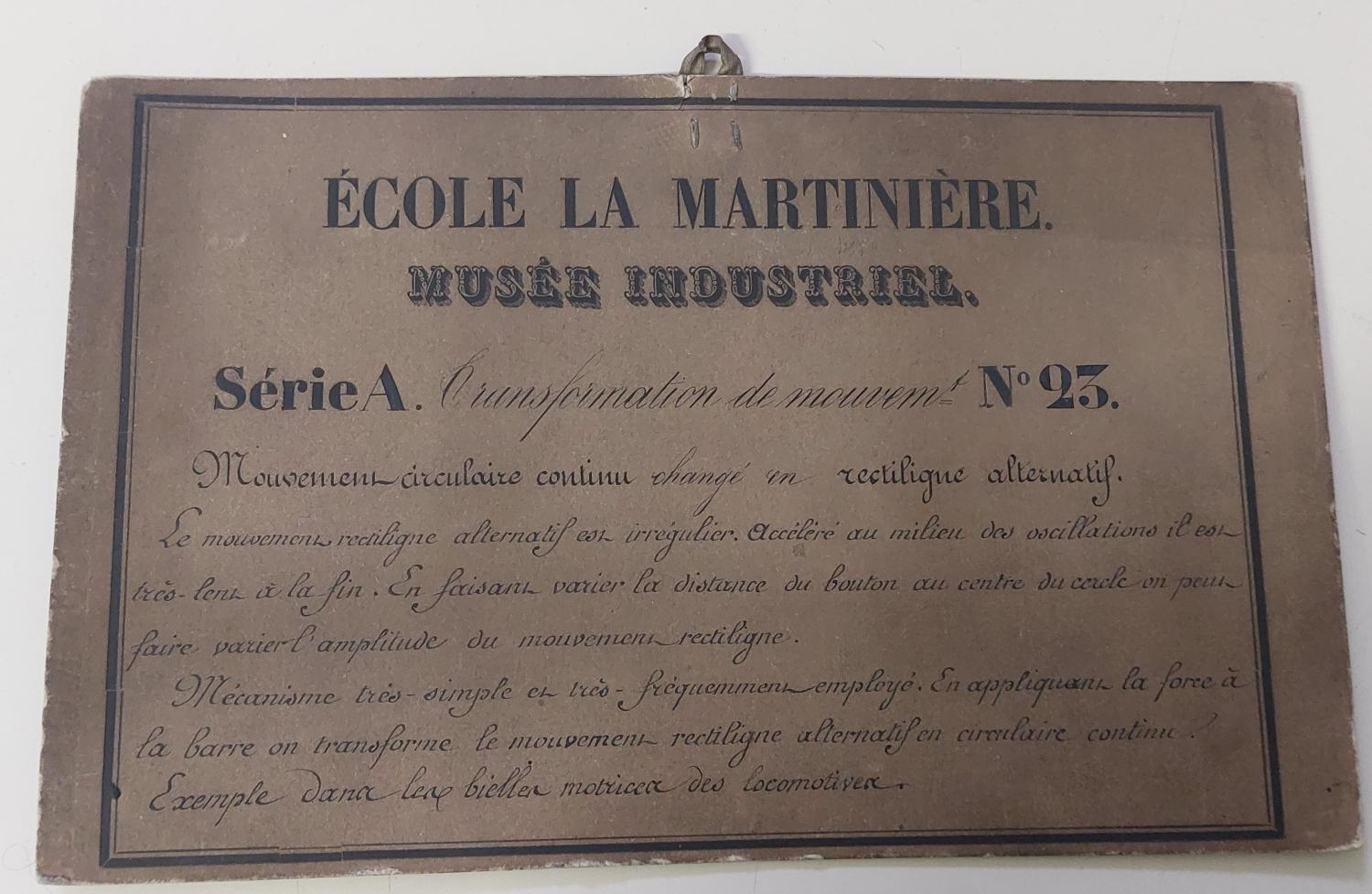 Instrument de démonstration en mécanique : Modèle de transmission de mouvements (2)