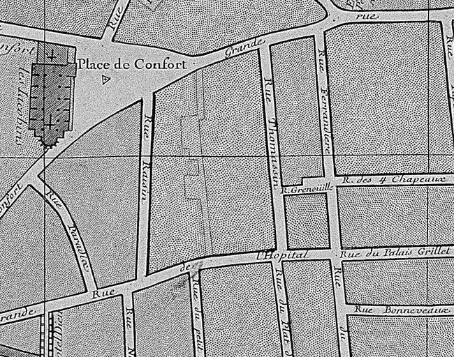 Passage couvert dit Passage de l'Argue (partie orientale), Plan géométral  de la ville de Lyon, par Claude Séraucourt, 1735 (extrait)  (IVR82_20086902856NUCA) - Inventaire Général du Patrimoine Culturel