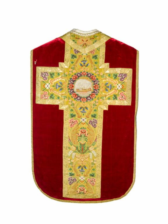 chasuble, voile de calice, bourse de corporal : ornement rouge