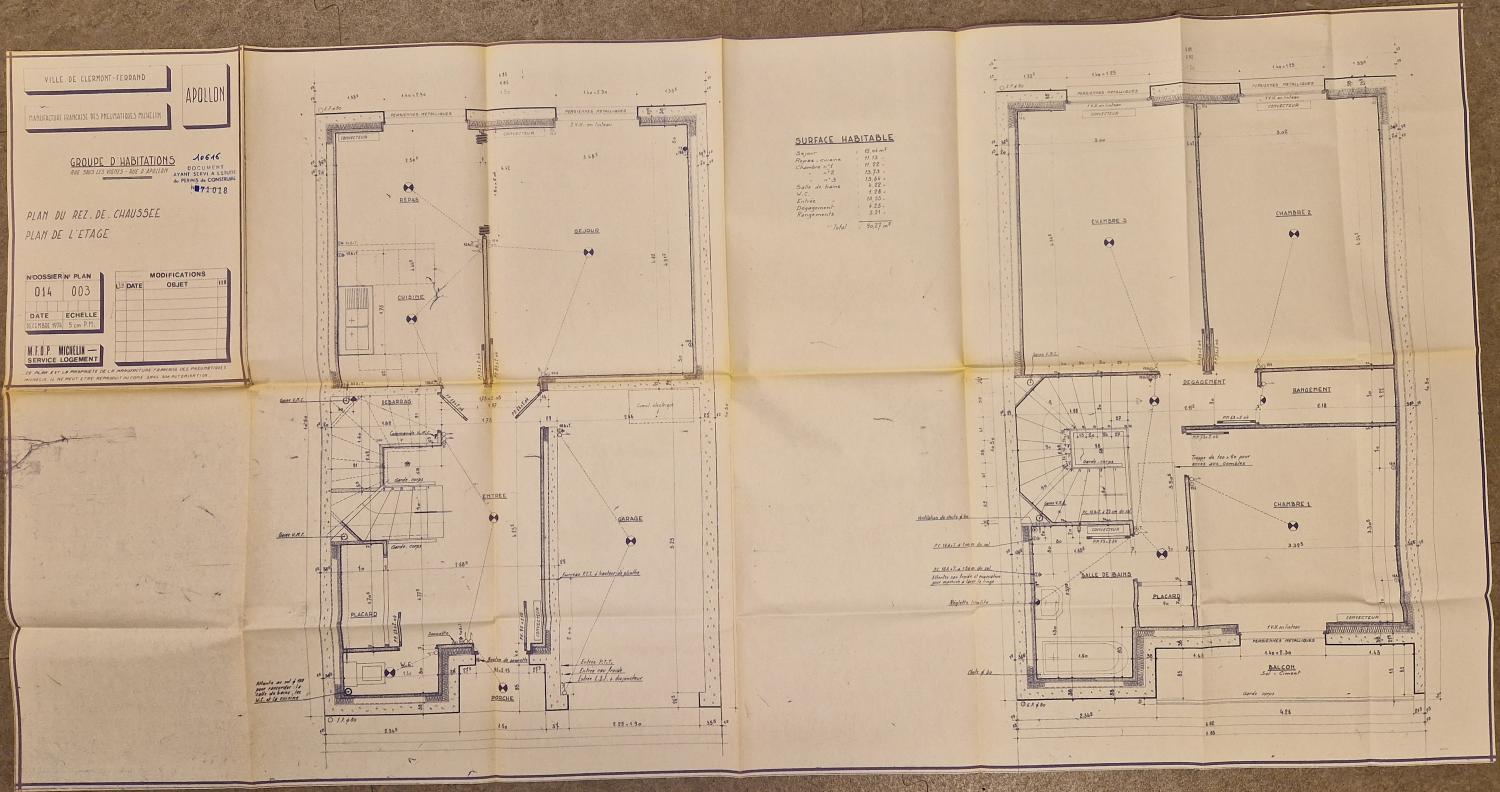 Plans du rez-de-chaussée et de l'étage des habitations du Clos-Chanturgue, rue d'Apollon, 1974