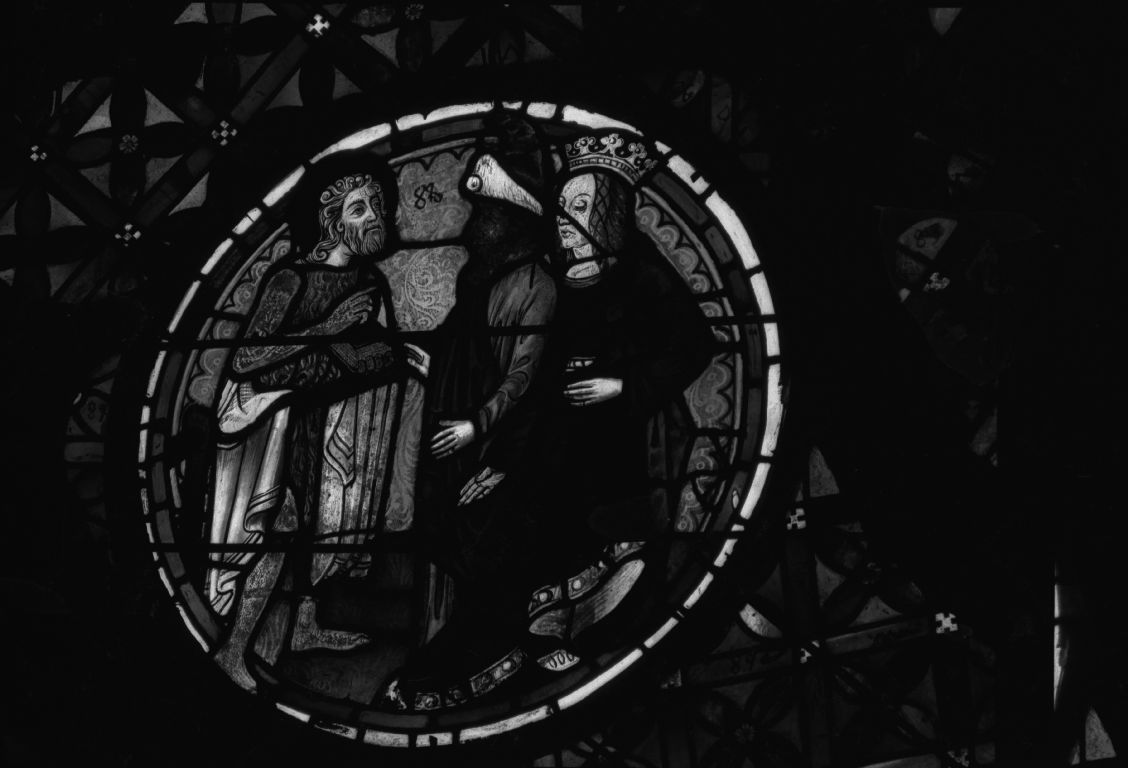Verrière (baie 133 : rose ouest) : vie de saint Etienne et de saint Jean-Baptiste, verrière figurée