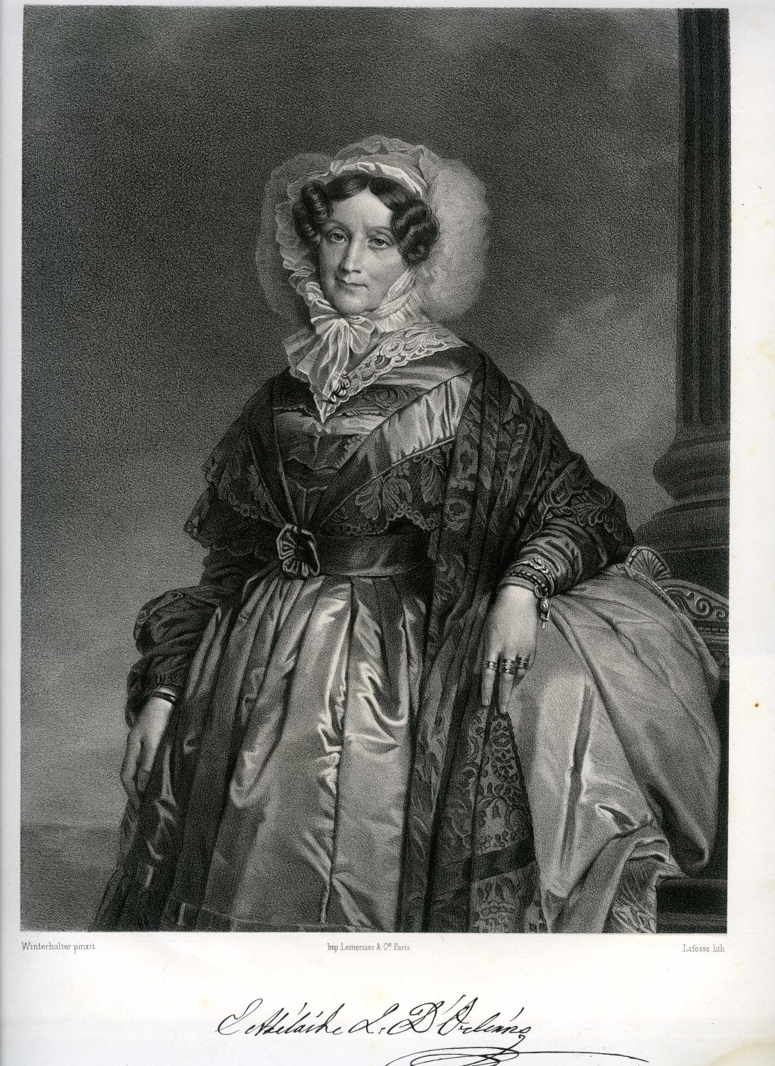 Lithographie de Jean-Adolphe Lafosse - Portrait d'Adélaïde d'Orléans