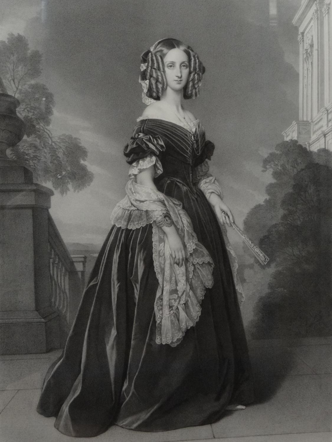 Lithographie d'Henri Grévedon d'après Franz Xaver Winterhalter : Portrait de Louise d'Orléans, reine des Belges