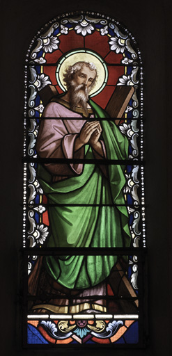 Ensemble de 2 verrières à personnages (baies 5, 6) : saint André, sainte Elisabeth de Hongrie