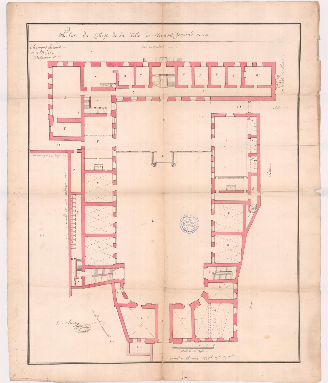 Collège royal des jésuites de Clermont dit Grand collège, puis collège royal de Clermont-Ferrand, institut national, école centrale, lycée, collège royal, lycée impérial, lycée de garçons dit lycée Blaise-Pascal, actuellement centre culturel Blaise-Pascal et conservatoire Emmanuel-Chabrier