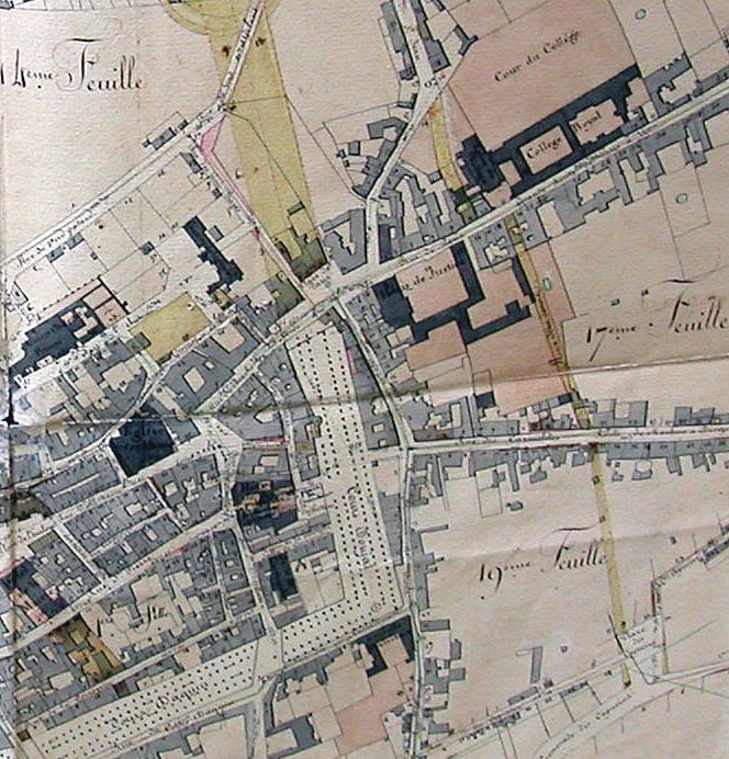Plan d'alignement, 1822-1828 (détail : tracé de la rue Neuve) (AN, F/1A/2002/238)