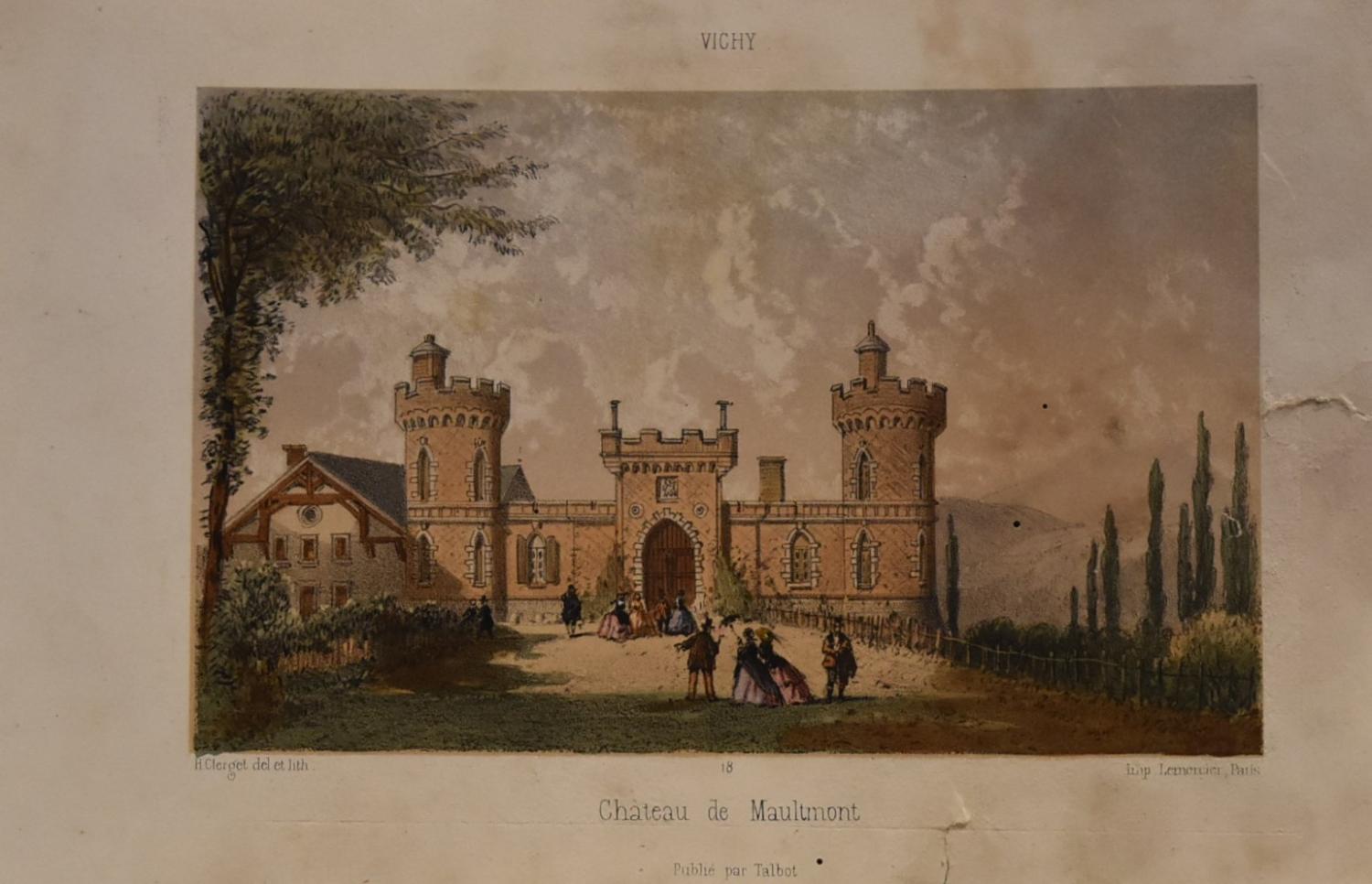 Lithographie d'Hubert Clerget - " Château de Maulmont "