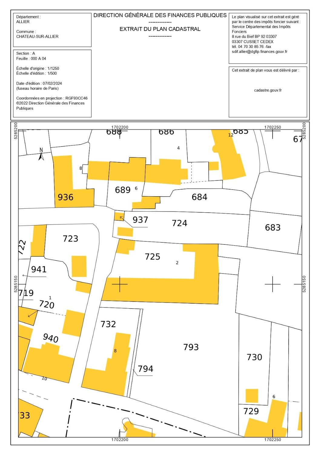 Emplacement sur le plan cadastral de l'ancien presbytère actuellement maison d'habitation.