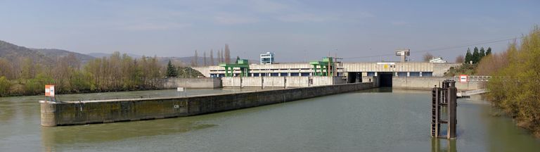 Centrale hydroélectrique, écluse dite usine-écluse de Sablons, pont routier