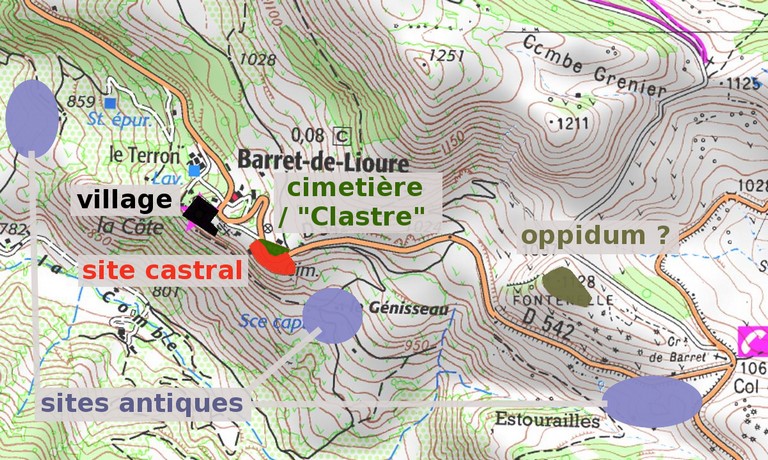 Localisation des sites historiques de la vallée de l'Anary, sur la carte IGN au 1/25 000e.