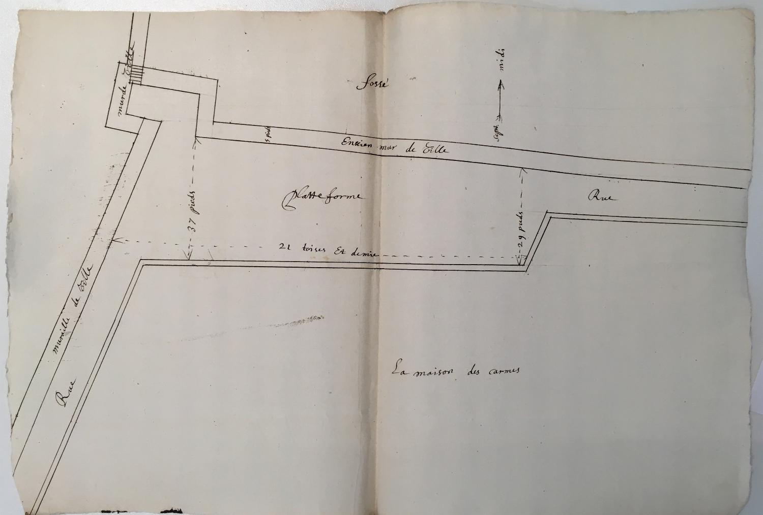 Emplacement du terrain concédé aux jésuites en 1671, avant démolition du mur de la ville (AD Puy-de-Dôme, 2 D 5)