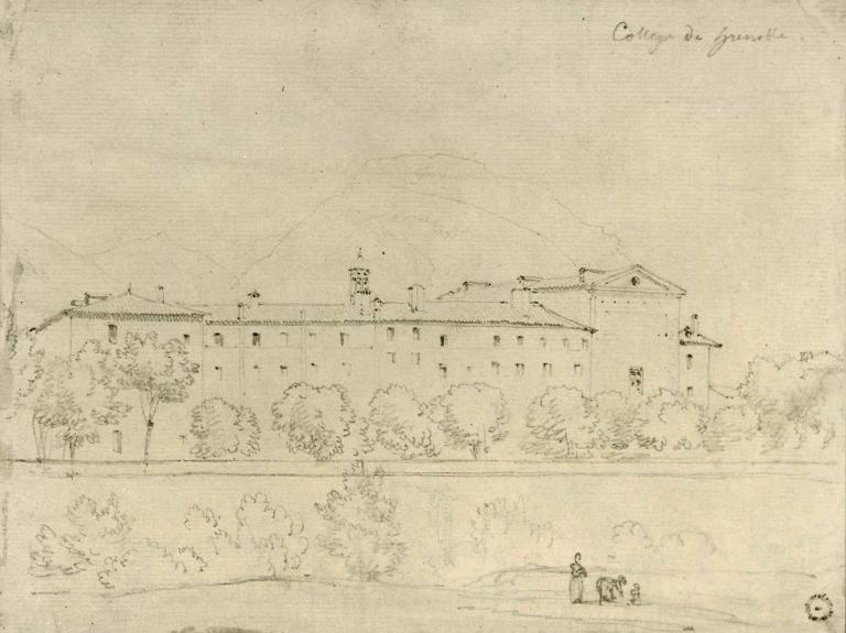 Vue du collège et du chevet de la chapelle depuis le sud, dessin de P.-L. Duplat, avant 1832 (BM Grenoble, R.8902)