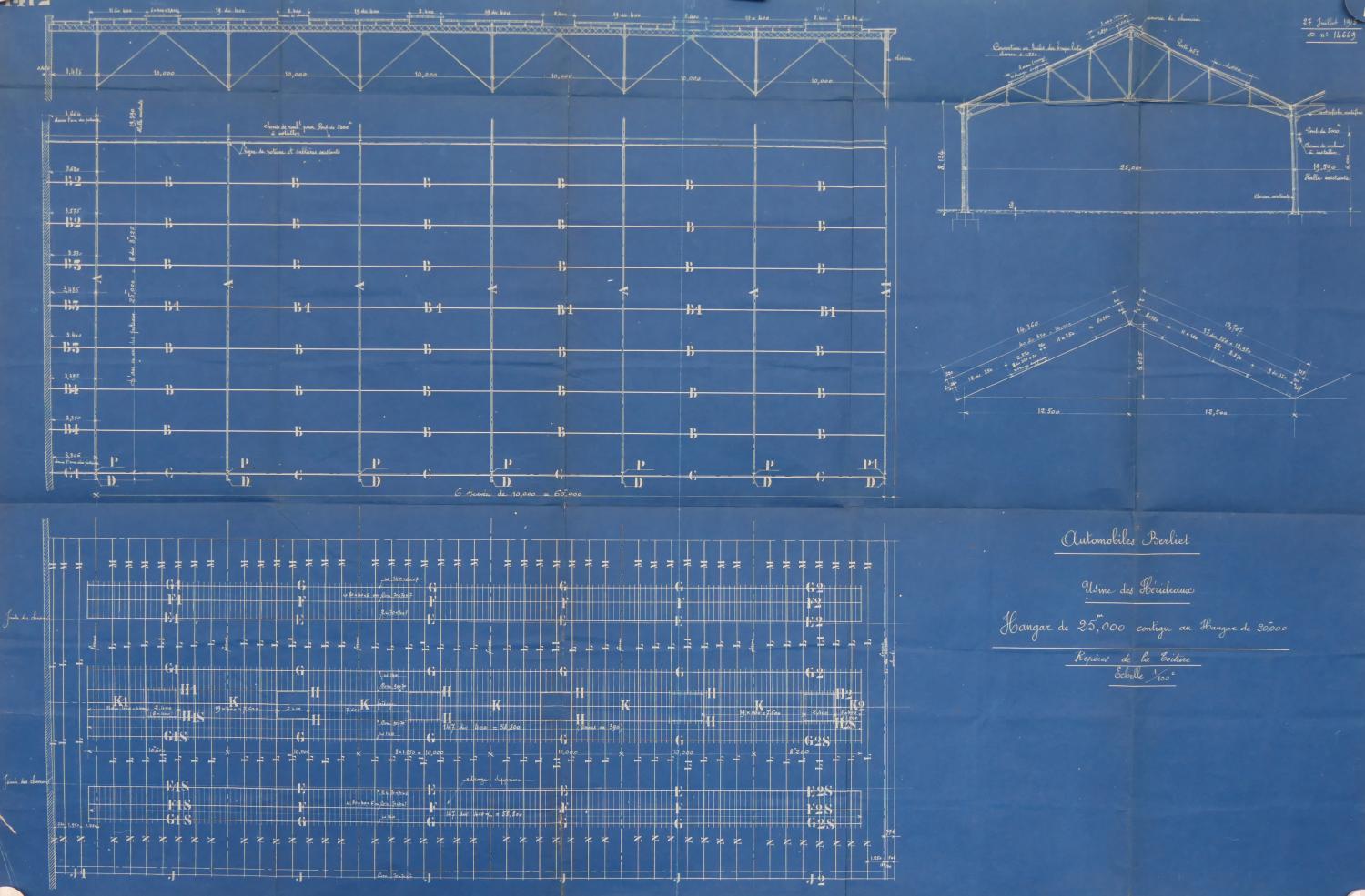 Plan usine 1915, automobiles Berliet usine des Hérideaux : hangar (ACL : 314W564-189)